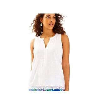 Lilly Pulitzer Kipper Fringe Top White Sleeveless XS